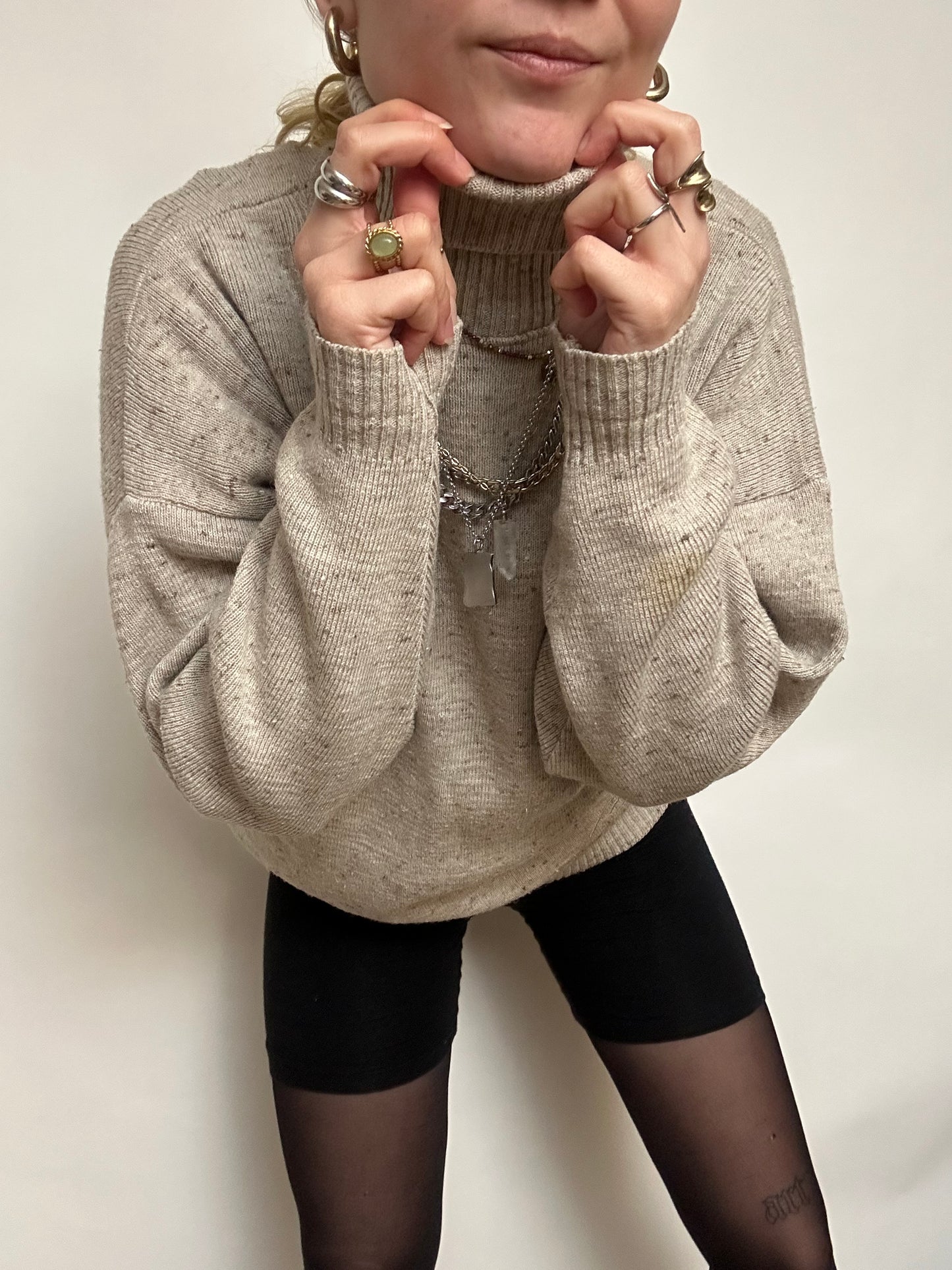 Pull Col Roulé Beige