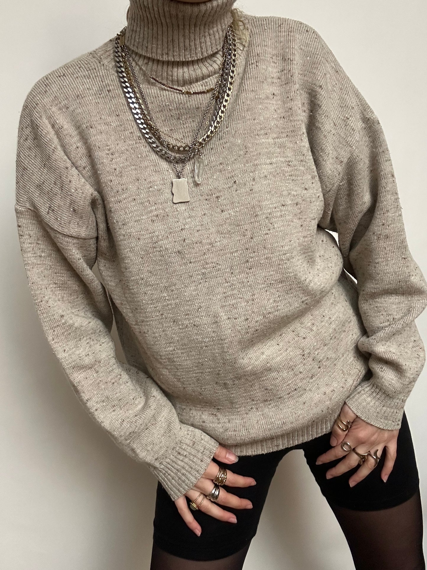 Pull Col Roulé Beige