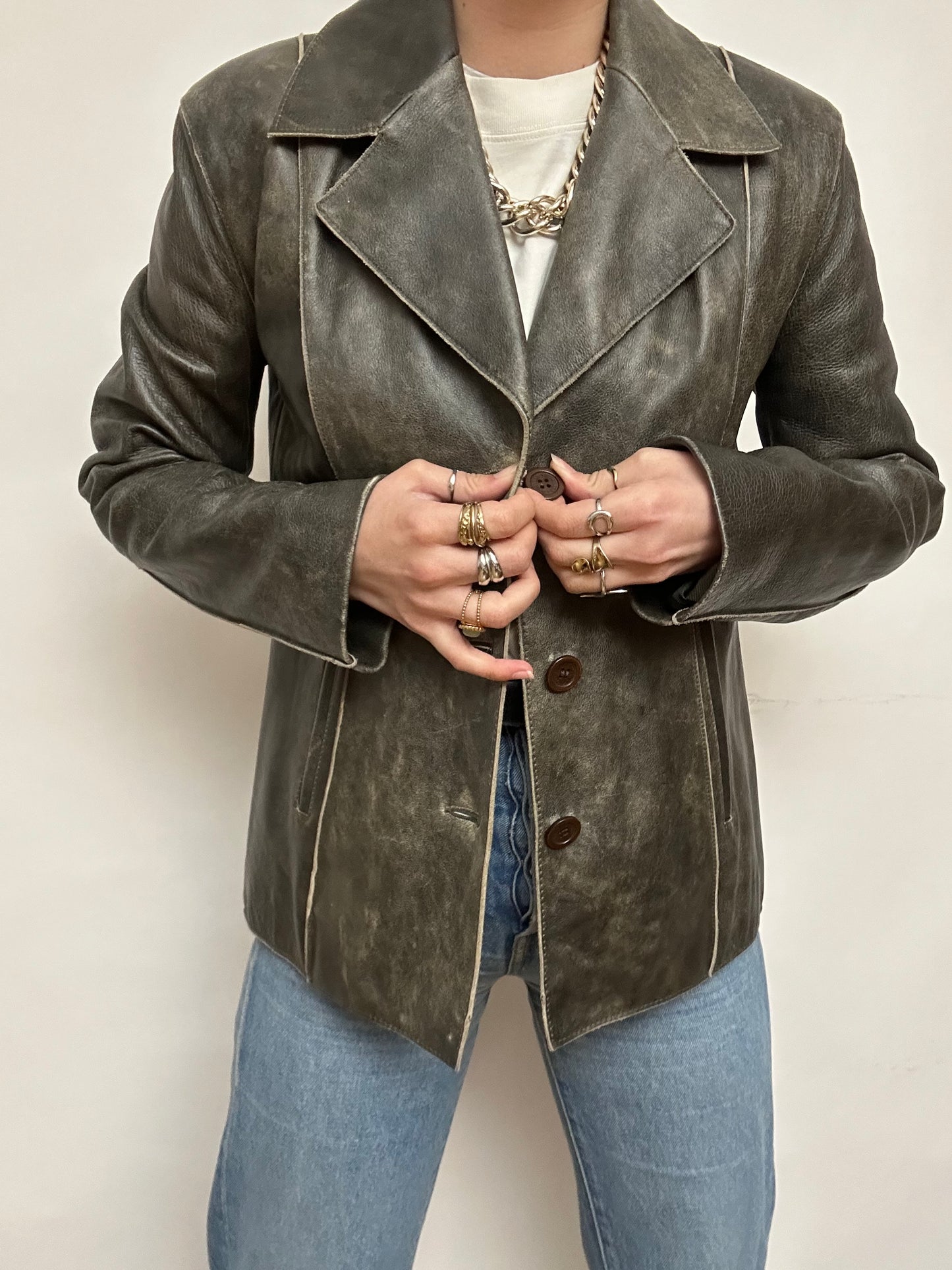Veste cuir marron patiné