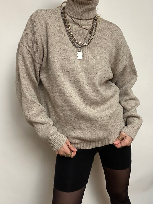 Pull Col Roulé Beige