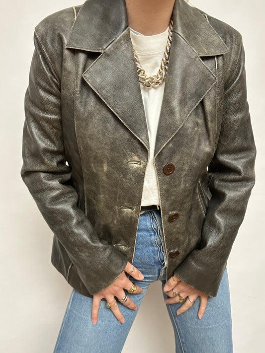 Veste cuir marron patiné