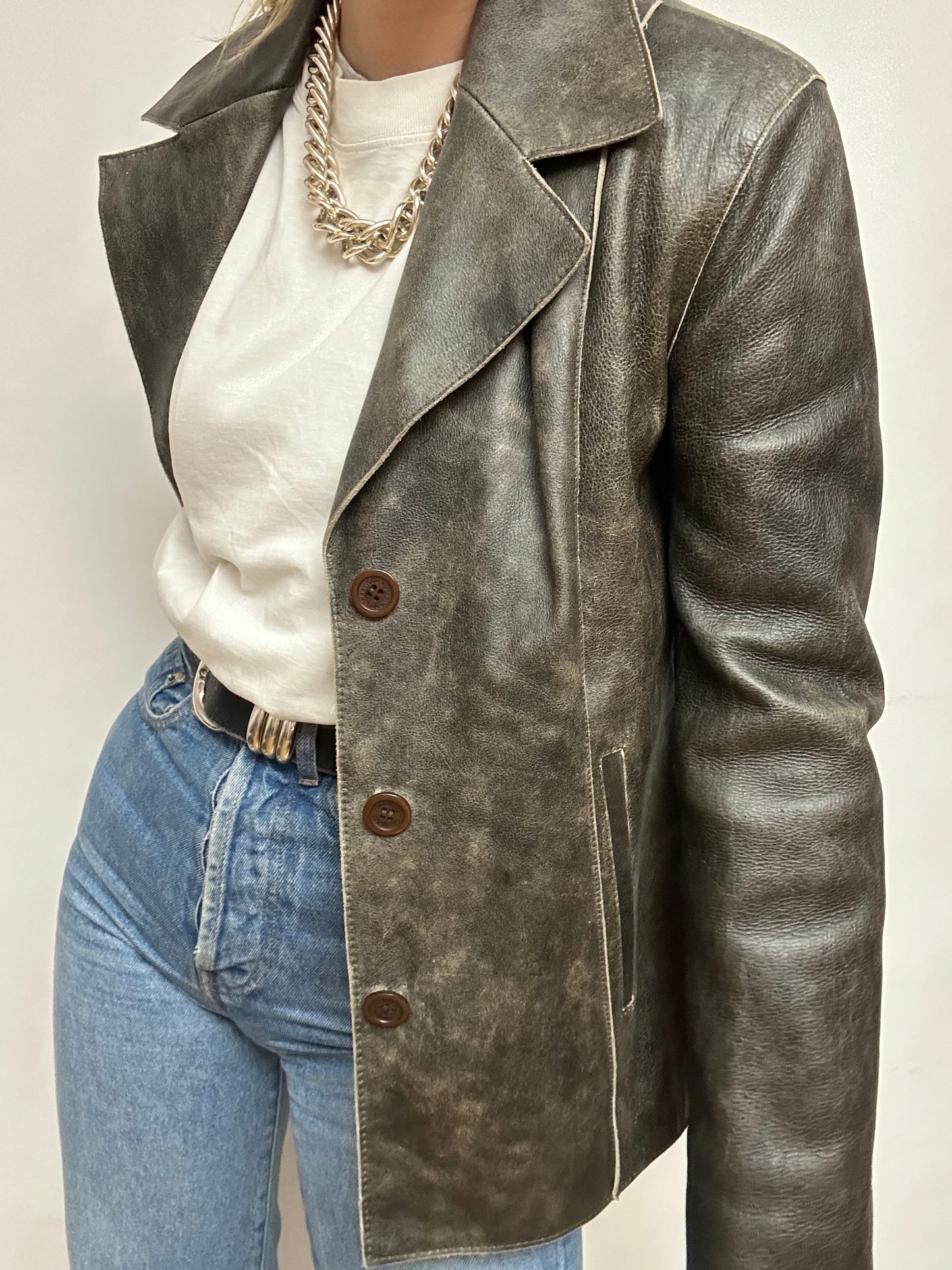 Veste cuir marron patiné