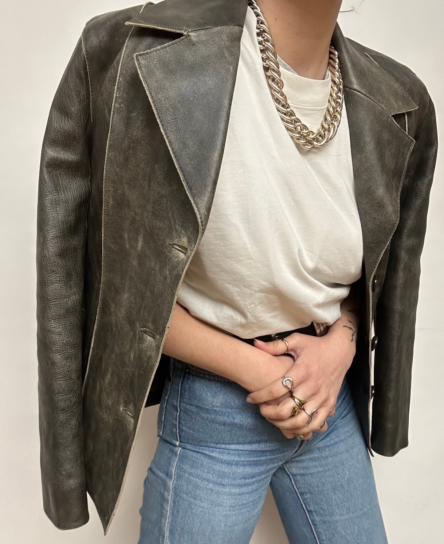 Veste cuir marron patiné