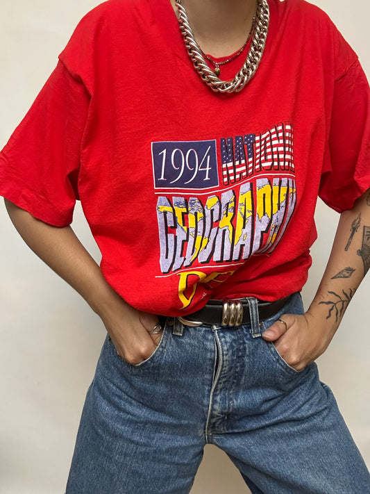 T-shirt vintage rouge imprimé made in USA