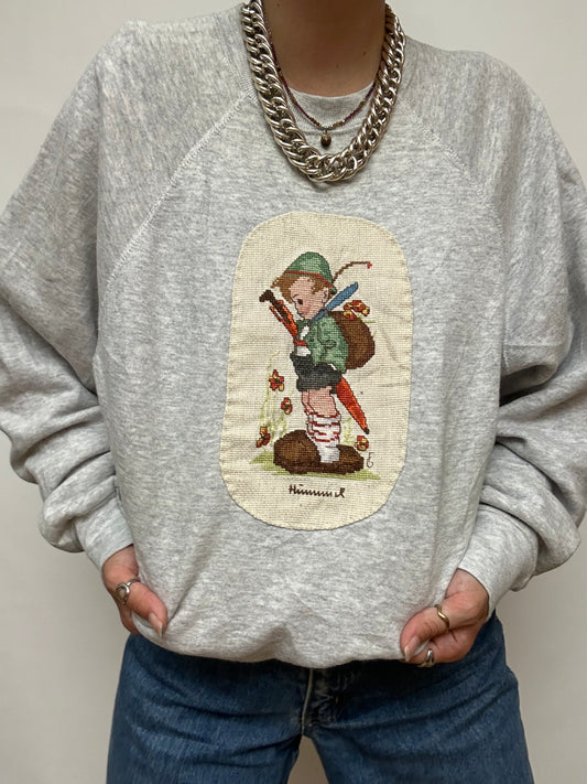 Sweat gris brodé vintage made in USA