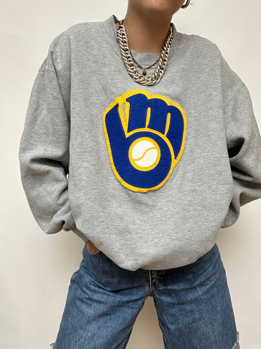 Sweat gris brodé vintage