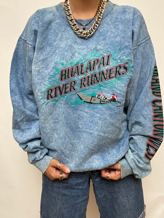 Sweat bleu brodé vintage